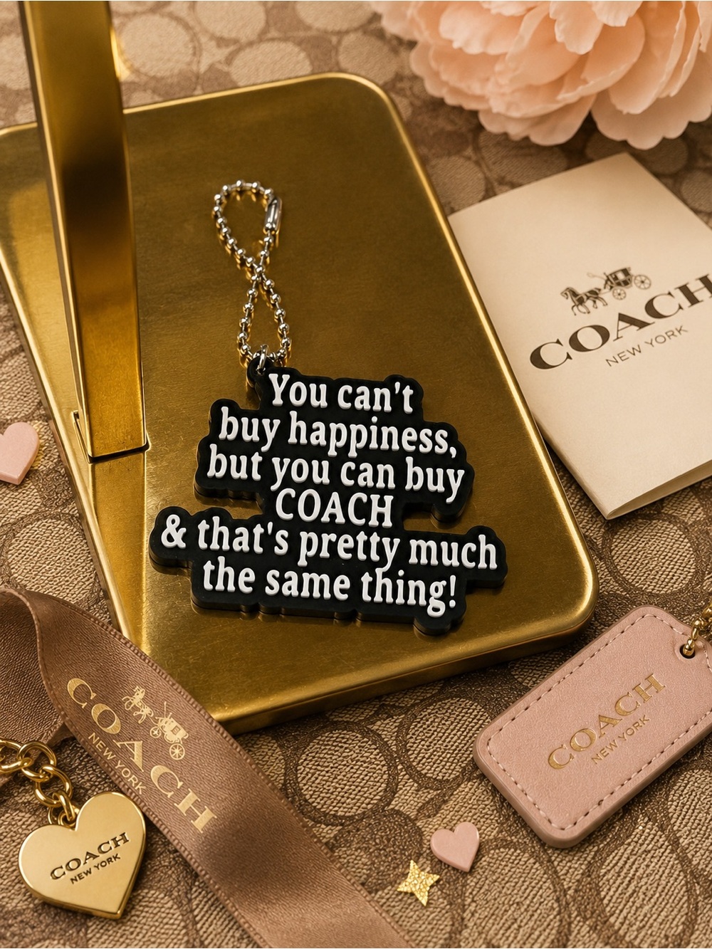 “You Can’t Buy Happiness…” Black Quote Charm Keychain